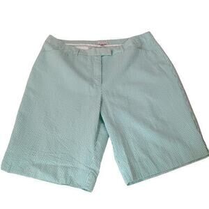 PENDLETON Womens Bermuda Shorts Size 18 Seersucker‎ Green White Stripe Cotton